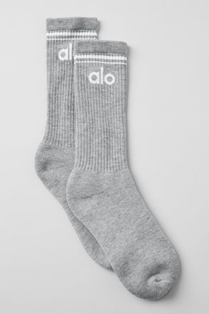 Alo | Throwback Socks in Athletic Heather Grey/White, Size: Medium