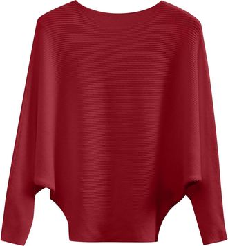 Generic Sweaters Women, Batwing Sleeves Knitted Lightweight Sweaters and Pullovers Jumper Tops Soft Crew Neck Sweater for Winter