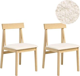 Beliani Conjunto De 2 Sillas De Comedor Asiento De Boucl&eacute; De Poli&eacute;ster Beige Claro Estructura Marr&oacute;n Claro Isle