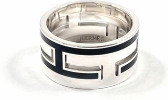 Herm&egrave;s Silver Black Silver 925 Band Ring (Pre-Owned)