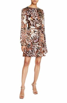 Santorelli DARYA Above the Knee Dress in Abstract Floral Printed Silk Blend in Hickory Multi at Nordstrom, Size 2