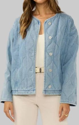 Lovestitch Quilted Denim Jacket With Pockets In Blue