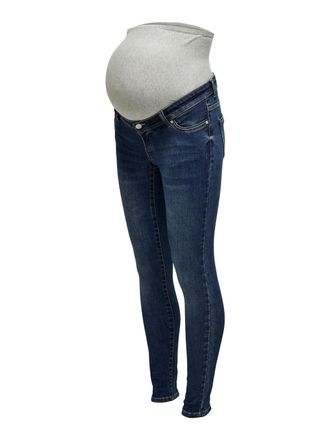 Only Umstandsjeans ONLY MATERNITY OLMWAUW MID SK DNM BJ5 NOOS, Damen, Gr. XS (34), L&auml;nge 34, blau (dunkelblau denim), Denim/Jeans, Obermaterial: 64% Baumwo