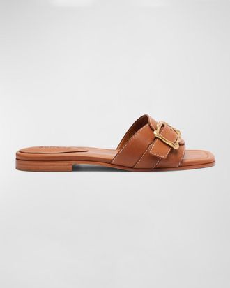 Schutz Wavy Leather Buckle Slide Sandals