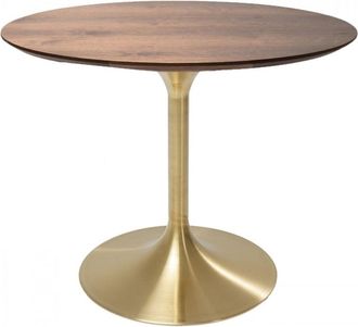 Kare Design Mesa de comedor 4 personas redonda nogal y oro D90