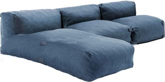 Oviala Mueble de jardín modular de 3 plazas con chaise longue azul pacífico