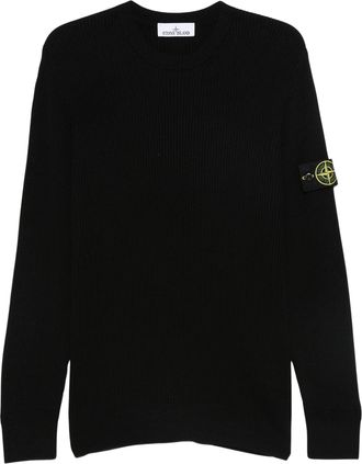 Stone Island Crew Neck Compass Logo Ribbed Knit Sweater
