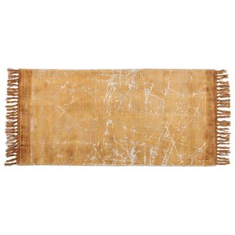 Beliani Alfombra De Viscosa Naranja Blanco 80 X 150 Cm Algod&oacute;n Flecos Moderno Hanli