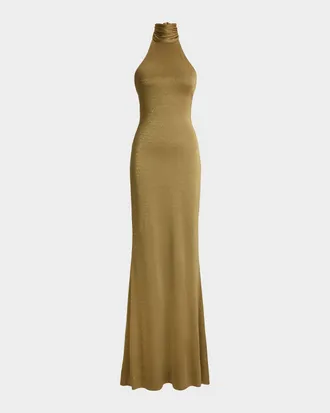 Ralph Lauren Collection Kelsie Metallic Jersey Evening Dress