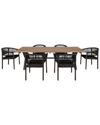 Armen Living Glendora Doris Outdoor Patio 7Pc Live Edge Dining Set