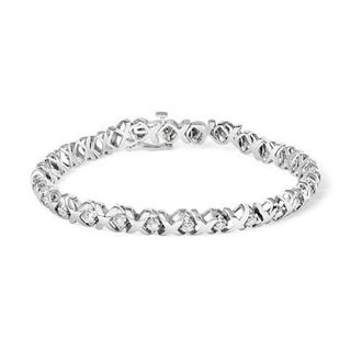 House of Brilliance 10K White Gold 1 1/2 Cttw Diamond Alternating Diamond and X-Link Tennis Bracelet at Nordstrom