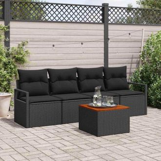 vidaXL Vidaxl - Conjunto De Sof&aacute; De Jard&iacute;n Con Coj&iacute;n 5 Pcs Negro Polirat&aacute;n