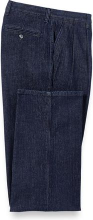 Paul Fredrick Denim Pleated Pants in Dark Blue at Nordstrom, Size 40 X 30