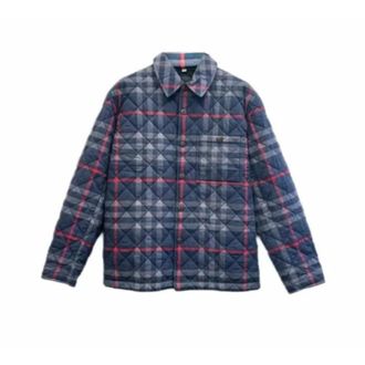 Burberry Navy Blue Check-Collar Cotton Jacket, Size XX-Large
