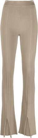 Nanushka slit-front ribbed slim trousers - women - Nylon/Viscose - M - Neutrals
