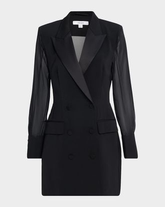Reiss Adina Sheer-Sleeve Tuxedo Mini Dress