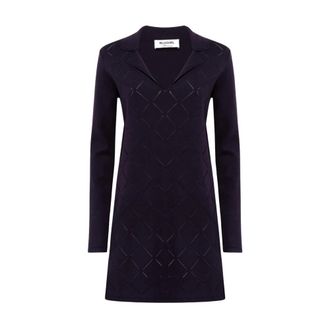 Blugirl Kleedjes, Dames, Zwart, S, Leer, Gebreide Jurk met Revers