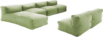 Oviala Mueble de jardín modular de 6 plazas con chaise longue verde cactus