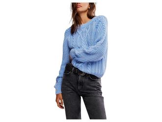 Free People Frankie Cable Sweater Womens Clothing Della Robbia Blue : SM (Womens 4-6), Cotton