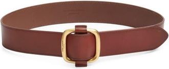 Saint Laurent Large Buckle Leather Belt in Dark Brown Choco at Nordstrom, Size 100