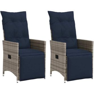 vidaXL Sillas De Jard&iacute;n Reclinables (2 Unidades, Con Cojines), Rat&aacute;n Sint&eacute;tico Gris Vidaxl