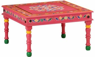 vidaXL Mesa de centro madera maciza de mango rosa pintada a mano vidaXL