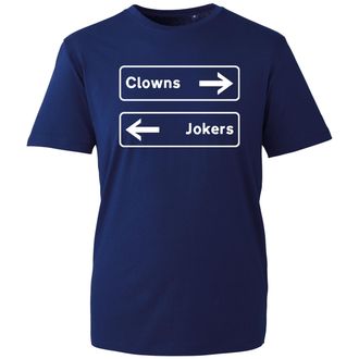 Generic Clown Jokers T-Shirt, Classic Plaque Door Sign Parody Design, Playful Mockery Joke Gift Shirt (Navy, L)