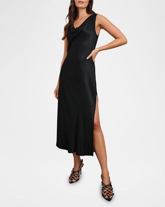 Rails Nat Satin Cowl-Neck Midi Dress