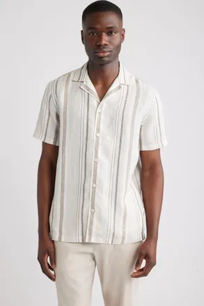 Nordstrom Stripe Linen Camp Shirt in Beige Bruce Stripe at Nordstrom, Size Xx-Large
