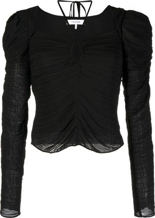 Frame Denim gathered keyhole tie-neck top - women - Polyester - S - Black