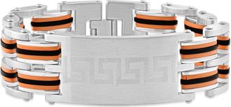 Pompeii3 Mens Steel Brushed Orange And Black Three Tone 24mm Link Flexible 8 Bracelet