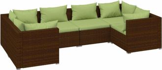 vidaXL Set Muebles De Jard&iacute;n 6 Piezas Y Cojines Rat&aacute;n Sint&eacute;tico Marr&oacute;n Vidaxl