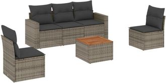 vidaXL Set De Muebles De Jard&iacute;n 6 Pzas Y Cojines Rat&aacute;n Sint&eacute;tico Gris Vidaxl