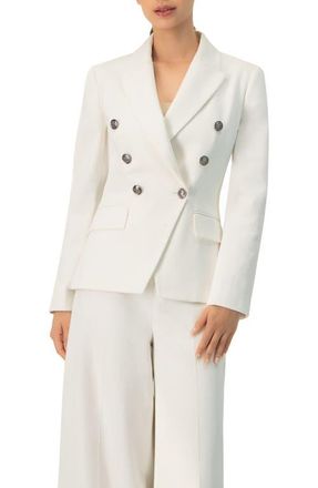 Ivonne Double-Breasted Blazer with Flap Pockets in White at Nordstrom, Size 14