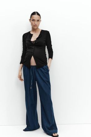 H&M Mama Wide Paper Bag Trousers in Dark Denim Blue at Nordstrom, Size X-Large