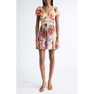 Alice & Olivia Rose Print Lace Minidress in Storm Floral Sm at Nordstrom Rack, Size 10