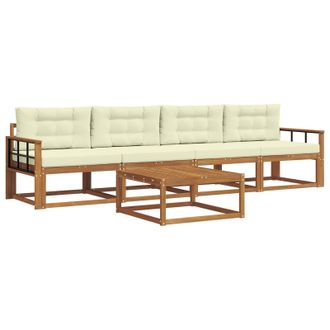 vidaXL Conjunto De Sof&aacute;s De Exterior Con Coj&iacute;n 5 Pcs Natural Y Crema Vidaxl