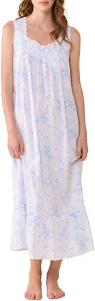 Eileen West Sleeveless Cotton Woven Lawn Ballet Nightgown in White Blue at Nordstrom, Size X-Small
