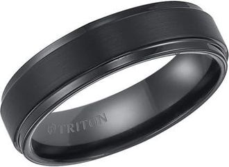 Triton 6MM Tungsten Carbide Ring with Satin Finish Center and Step Edge in Black at Nordstrom, Size 12.5