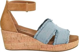 Corkys Footwear Womens Rom Com Cork Wedge Sandal In Blue Denim