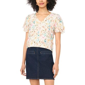 Vince Camuto Print Tulip Sleeve Top in Antique White at Nordstrom, Size X-Small P