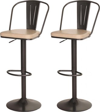 Hhg Hhg - Nunca Usado] Lote De 2 Taburetes De Bar 441a, Taburete De Bar De Altura Regulable Giratorio Industrial De Piel Sint&eacute;tica Metal, Vintage Beige