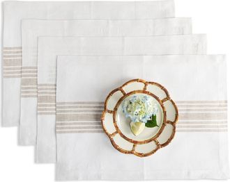 Solino Home Linen Placemats Set of 4, 14 x 19 Inch for Dining Table, Holiday and Everyday Table Decor - Farmhouse in Natural And White at Nordstrom