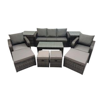 Fimous Reclining Chair Coffee Table with 2 Side Tables 4 Footstools Dark Grey