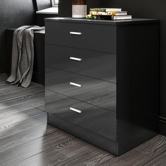 Elegant Lighting Black Chest of Drawer Modern Gloss Bedroom Storage Furniture 4 Drawers with Metal Handles Nightstand 685 x 600 x 400 mm - Elegant