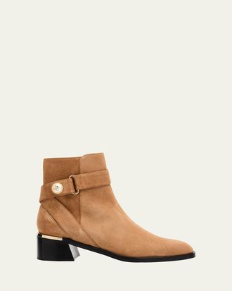 Jimmy Choo London Noor 45 Suede Pearly-Button Ankle Booties