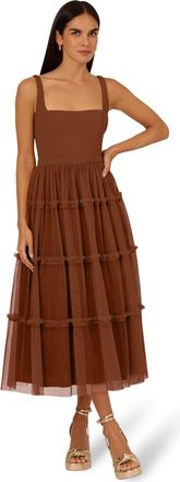 Adrianna Papell Womens Knit And Mesh Midi Dress - Brown - Size 16 UK