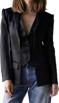 R13 Linen Flat Sleeve Tuxedo Blazer In Black