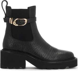 Kazar Leren enkellaarsjes met afneembare riem - Dames - Laarzen met Hak - Zwart - 40 EU - Leer - Schoenen