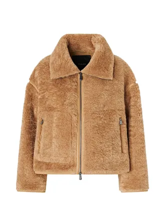 Pinko Cropped Plush-Textured Jacket with Wide Collar and Zippered Pockets